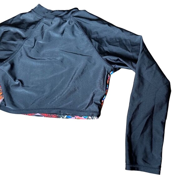 Girls Art Class Long-Sleeve Crop Swim Top Size M 7/8 Multicolor Pattern & Black - Picture 8 of 8